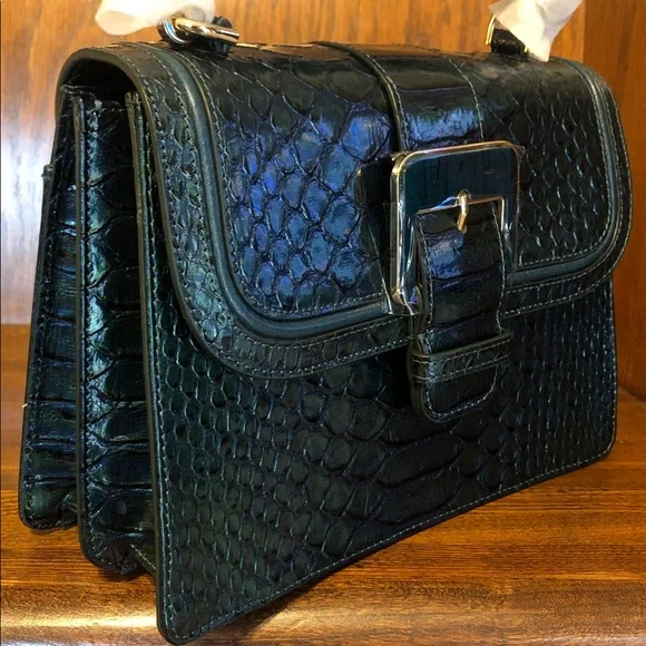 NWT-Brahmin-Small Hallie-Evergreen Kalopsia-TopHandle Satchel-SnakeEmbossed-$375 - Picture 4 of 16